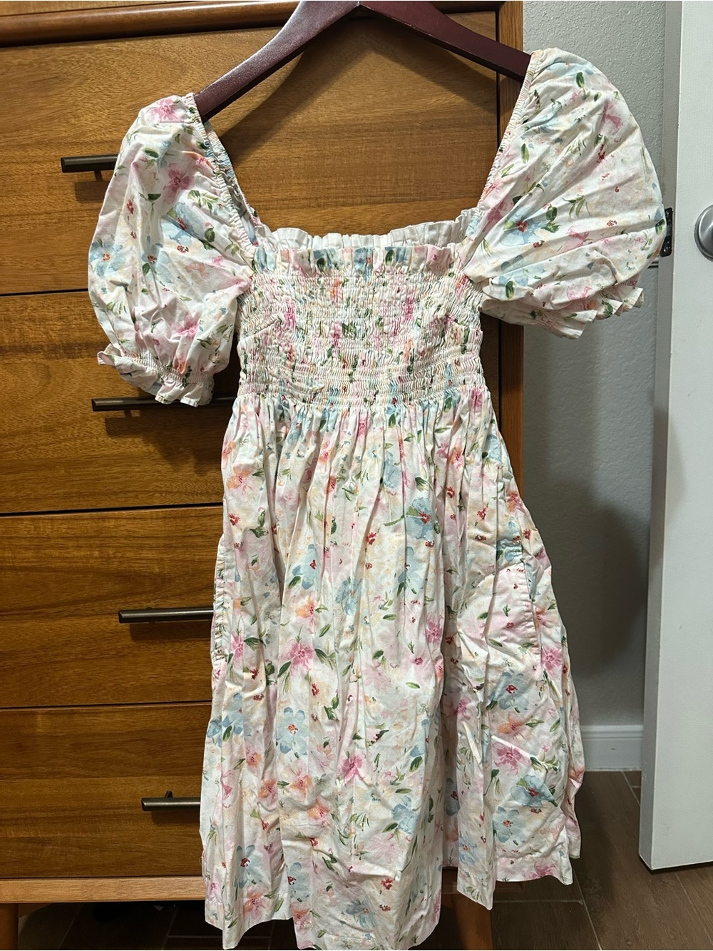Abercrombie & Fitch White Floral Puff-Sleeve Mini Dress